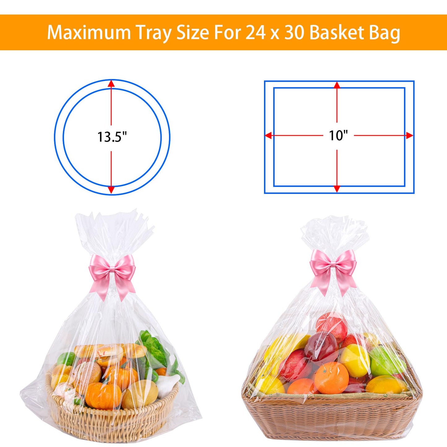 Petutu 12 Packs Large Cellophane Bags, 24"x30" Clear Basket Bags for Baskets Cellophane Wrap for Gift 2 Mil Thick