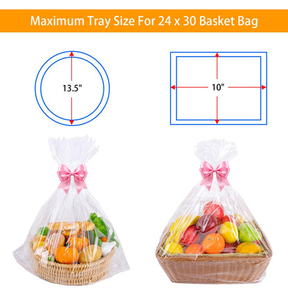 Petutu 12 Packs Large Cellophane Bags, 24"x30" Clear Basket Bags for Baskets Cellophane Wrap for Gift 2 Mil Thick