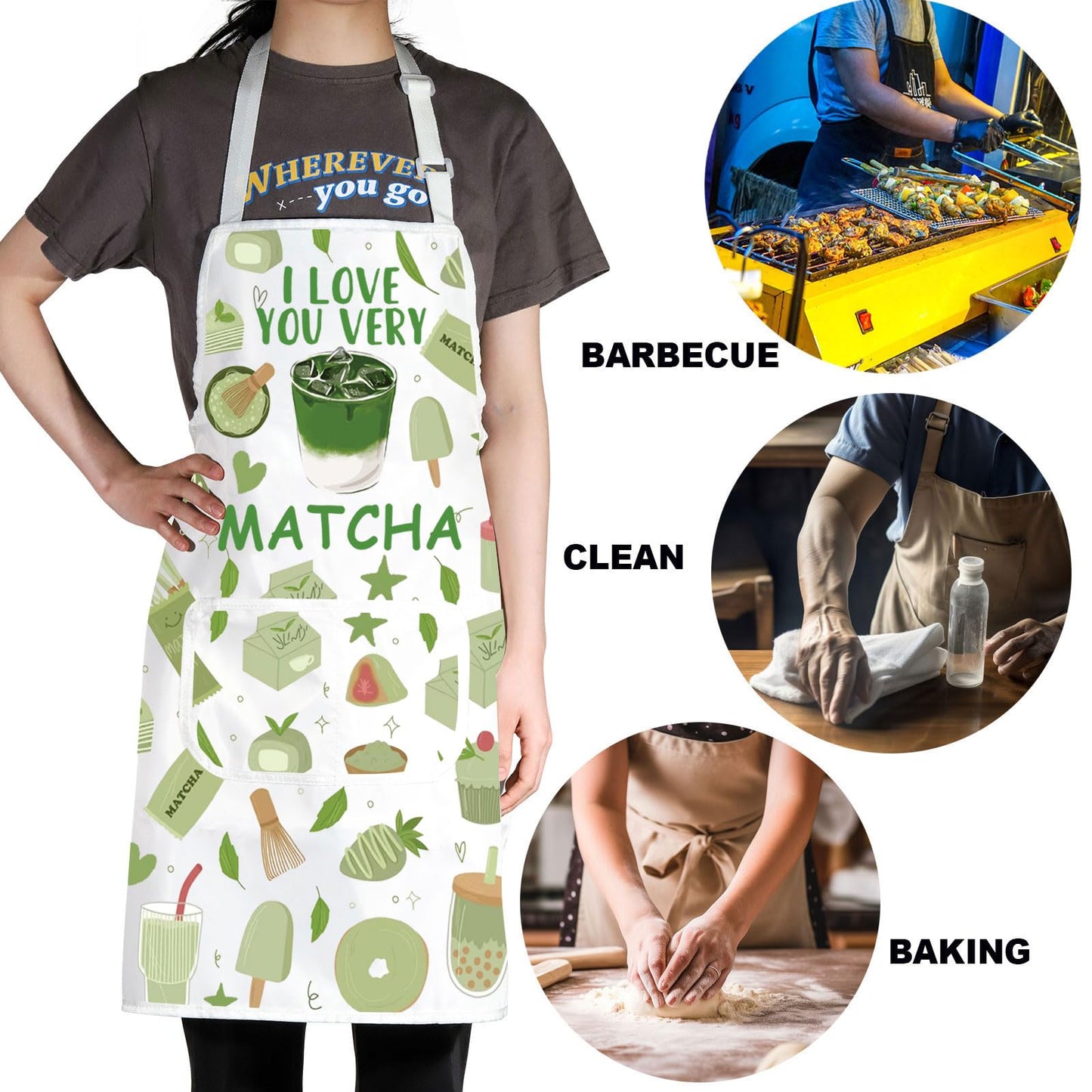JNIAP Matcha Apron Matcha Lover Gifts Matcha Green Tea Gifts I Love You Very Matcha Gifts Matcha Tea Drinkers Gifts