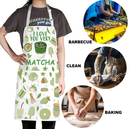 JNIAP Matcha Apron Matcha Lover Gifts Matcha Green Tea Gifts I Love You Very Matcha Gifts Matcha Tea Drinkers Gifts