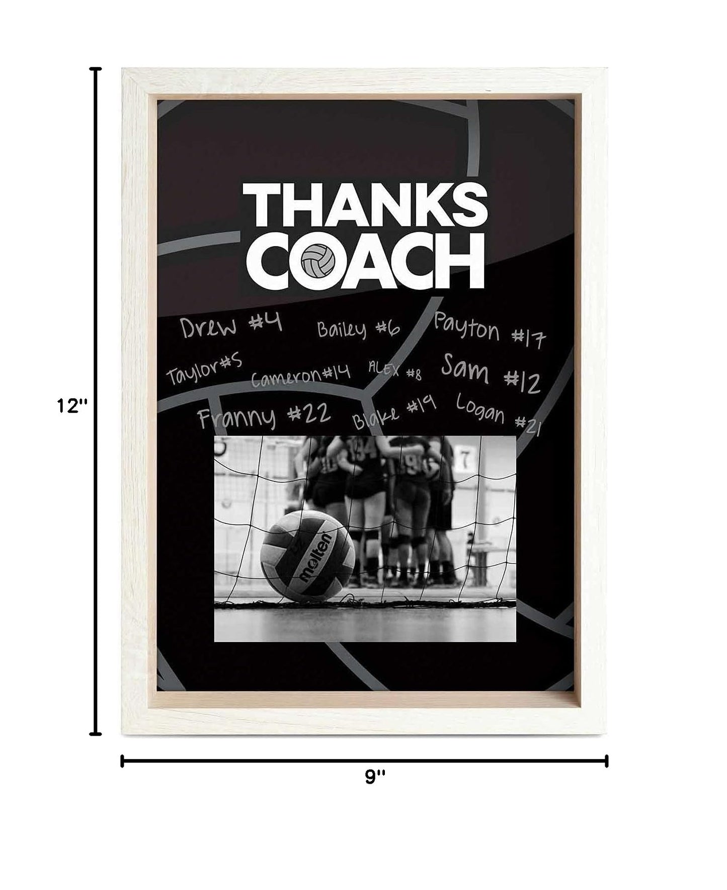 ChalkTalkSPORTS Volleyball Coach Gift Frame - Autograph Ready Volleyball Picture Frame - Holds 4x6 Photo - Desk or Wall Display - Thanks Coach