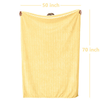 Vessia Flannel Fleece Throw Blanket(50x70 inch), 3D Jacquard Light Yellow Fuzzy and Warm Blanket for Couch,Sofa,Bed,Chair, 300GSM Super Soft Touch Cozy Lightweight Throw for All-Season Home Decor