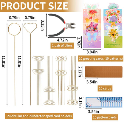 Round & Heart 40Pcs 11.8" Floral Picks Card Holders with Wire Cutter and 30 Cards, Golden Metal Florist Flower Bouquet Accessories Supplies Photo Place Gifts Card Tree Sticks, Ideal for Wedding Party
