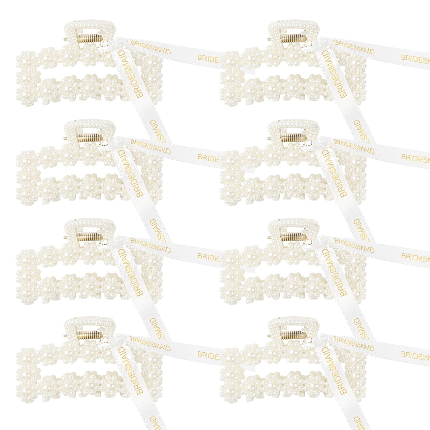 8 PCS Pearl Bridesmaid Gifts Rectangle Hair Claw Clips with Ribbon 3 Inch Hair Hccessories for Wedding Bachelorette Party Favors