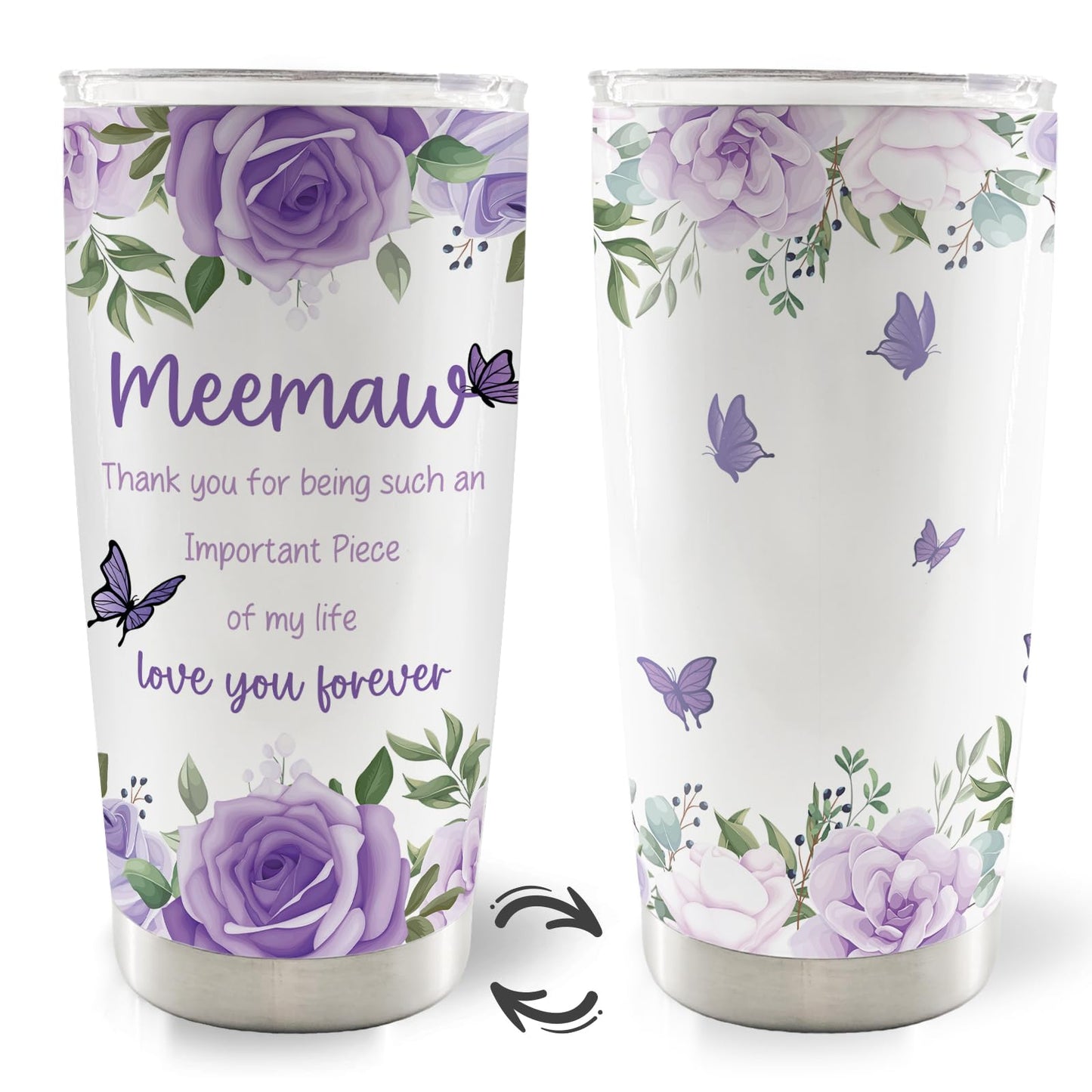 Meemaw Mothers Day Christmas Birthday Thank You Gifts Gift 20oz Travel Coffee Mug Tumbler for Grandma from Grandkids Grandchildren, Memaw Water Stainless Steel Tumbler with Lid and Straw