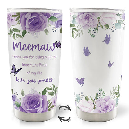 Meemaw Mothers Day Christmas Birthday Thank You Gifts Gift 20oz Travel Coffee Mug Tumbler for Grandma from Grandkids Grandchildren, Memaw Water Stainless Steel Tumbler with Lid and Straw