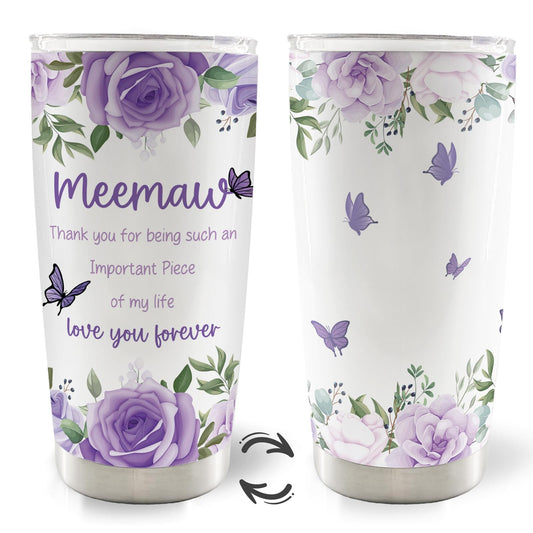 Meemaw Mothers Day Christmas Birthday Thank You Gifts Gift 20oz Travel Coffee Mug Tumbler for Grandma from Grandkids Grandchildren, Memaw Water Stainless Steel Tumbler with Lid and Straw