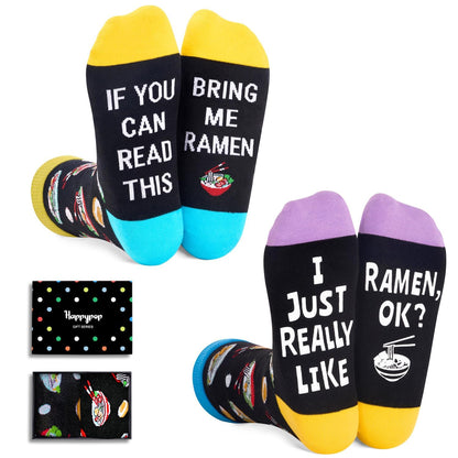 HAPPYPOP Food Gifts for Men Women - Funny Unisex Pickle Ramen Noodle Socks 2 Pack