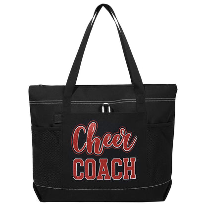Aileam Cheer Coach Tote Bag for Cheerleaders Cheerleading Coach Gift Large Canvas Cheer Bag with Zipper Reusable Shopping Bag for Cheerleader Cheer Stuff Organizer for Girls Coaches