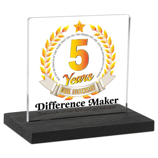5th Work Anniversary Office Decor Sign for Cubicle Decor or Desk Decorations, Difference Maker Work Decorations Office Desk Accessories, Appreciation Gifts for Men Women Coworker Employee, DSF270