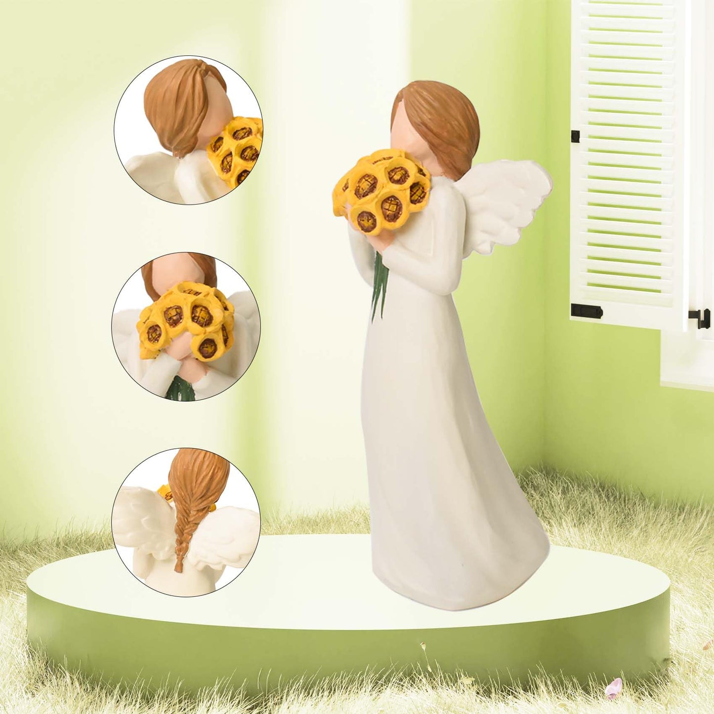 Sunflower Gifts for Women, Guardian Angel Statue, Angels Figurines, Woman Holding Sunflowers Figurines for Thanksgiving, Mother's Day or Birthday