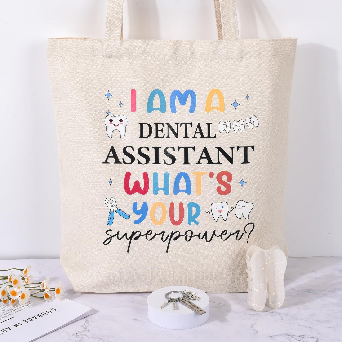 Dental Assistant Gifts for Women Unique Dentist Gifts Funny Dental Hygienist Gift Including Glass Cup Socks Canvas Tote Bag Keychain for Birthday Christmas