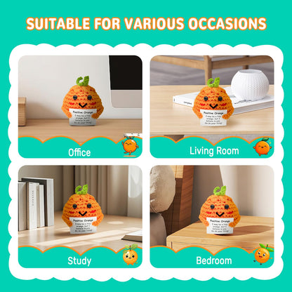 Handmade Positive Orange Crochet Doll with Encouragement Message - I Believe in You Emotional Support Gift - Funny Knitted Stress Relief - Cute Decor, Christmas Birthday Gifts for Friends
