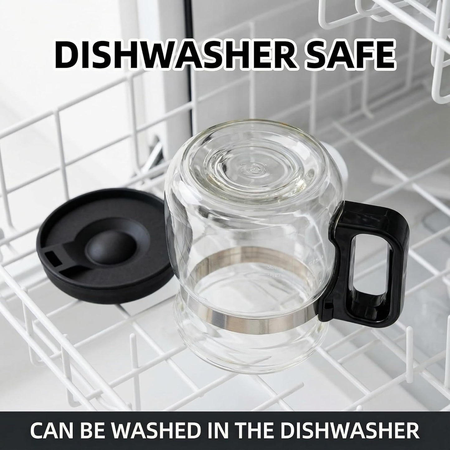 Coffee Pot Mug with Lid, 16oz Glass Mini Coffee Pot Cup, Heat-Resistant Clear Travel Mug, Spill-Resistant Novelty Coffee cup for Office Desk & Coffee Lovers gift