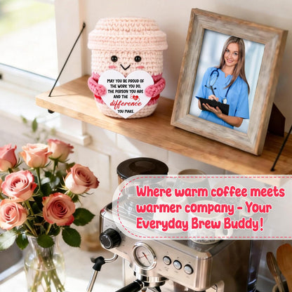 Nurse Week Gifts for Women Female Nurse Appreciation Practitioner RN Nurses Gift 2026 Nursing School Graduation Gifts for Student Preceptor Handmade Crochet Pink Coffee Mug for Mom Sister Friend