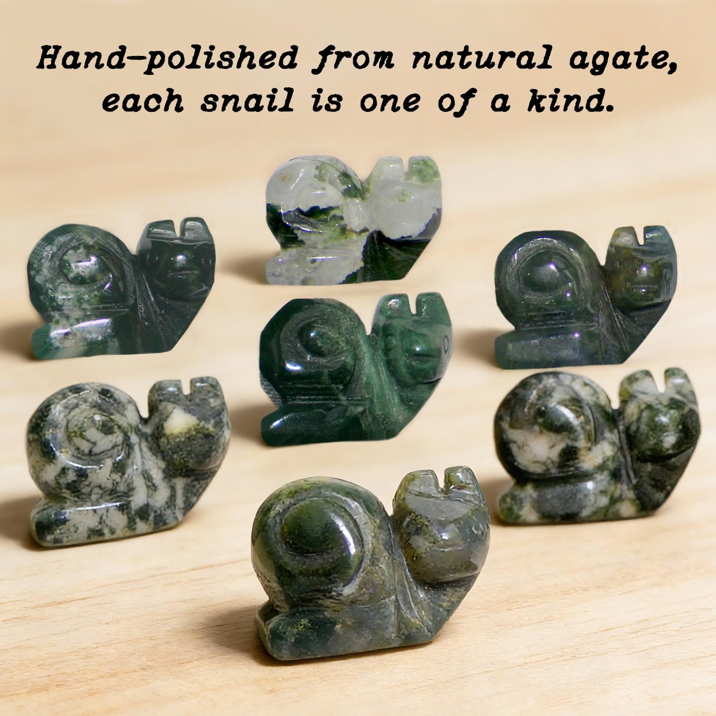Moss Agate Crystal Garden Decor - Green Thumb Gardening Gift for Plant Lovers, Natural Stone Lucky Charm for Garden Soil, Potted Plants, Indoor Outdoor Nature Decor (Snail)