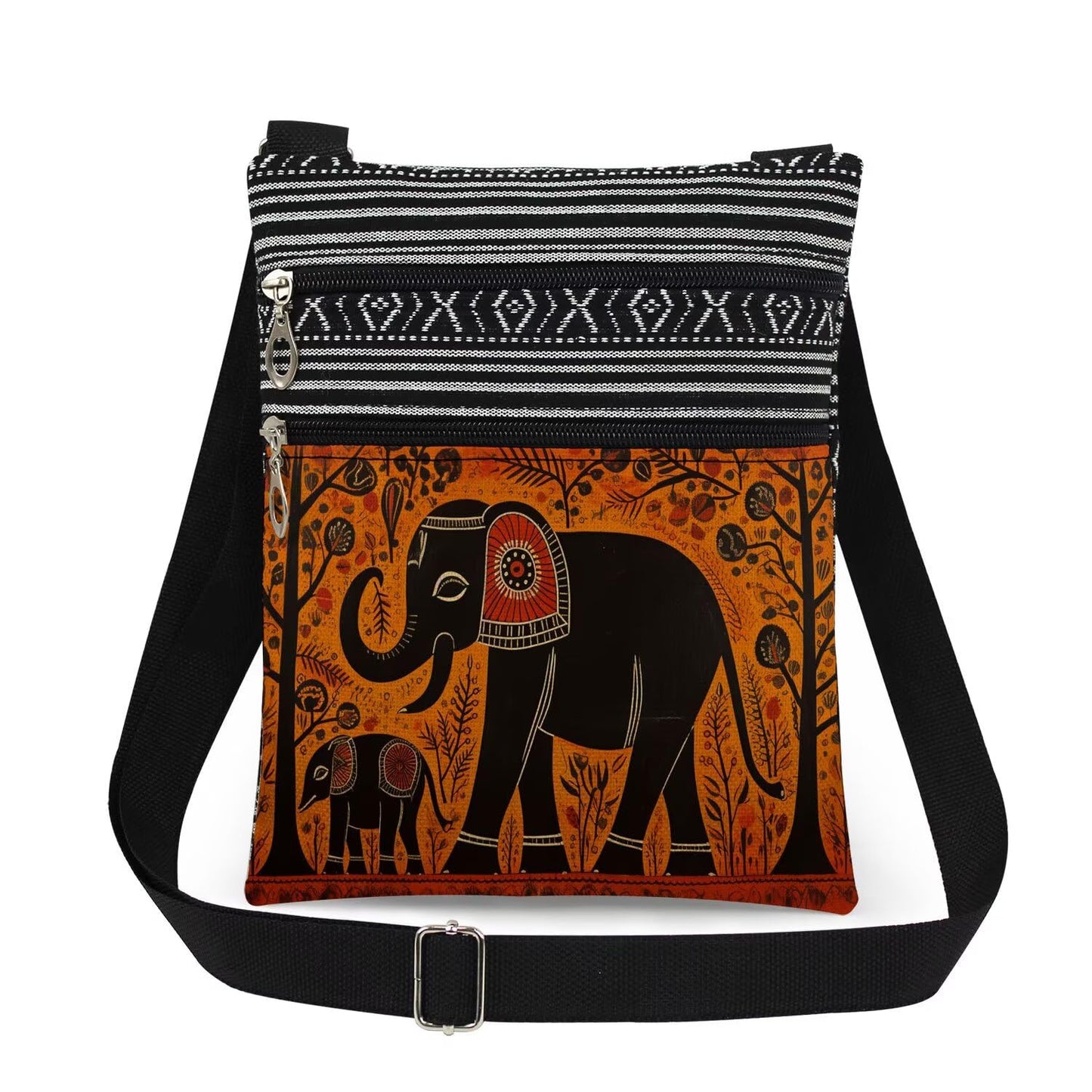 Elephant Print Women Crossbody Bag Wildlife with Plant Adjustable Shoulder Strap Messenger Bag Men Travel Crossbody Purse Unique Birthday Present Elephant Gift for Adult