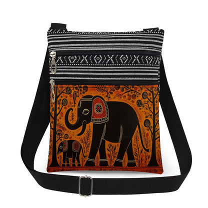 Elephant Print Women Crossbody Bag Wildlife with Plant Adjustable Shoulder Strap Messenger Bag Men Travel Crossbody Purse Unique Birthday Present Elephant Gift for Adult