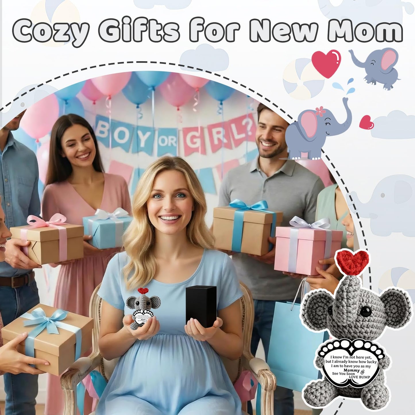 New Mom Gifts First Time Mom to Be Pregnant Expecting Mommy Birthday Gifts for Handmade Cozy Crochet Elephant Best Cute Present Boy Girl Moms Mama from Husband Baby Shower Essentials