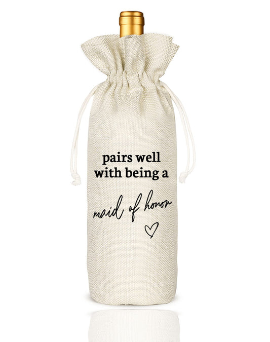 Maid Of Honor Wine Bag, Gift for Bridesmaid, Wedding Wine Bag Gift, Bridal Shower, Engagement, Bachelorette Party Favor-Pairs Well with Maid of Honor
