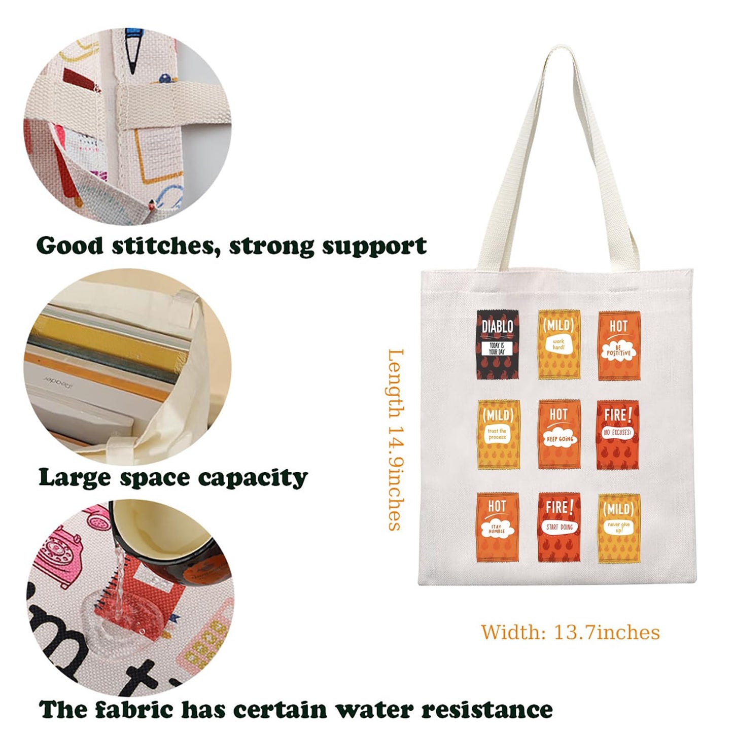 KUIYAI Taco Sauce Inspired Tote Bag Hot Sauce Lovers Canvas Bag Taco Sauce Packets Theme Mexican Foodie Gift Taco Seasoning Mix Gift (TacoSauceToteS)