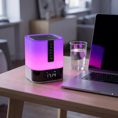 Hetyre Night Light Bluetooth Speaker, 5 in 1 Touch Control Bedside Lamp Dimmable Multi-Color Changing, Bedroom Alarm Clock, Best Birthday Gift Ideas for 10 11 12 13 14 Year Old Teenage Girls/Boys
