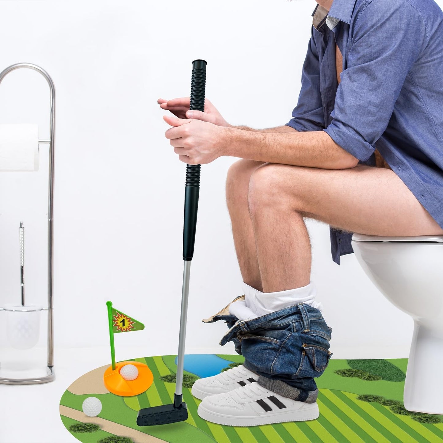 Funny Mini Golf Gag Gifts for Men Golfer, Toilet Golf Bathroom Game for Adults, Unique Birthday Gift for Dad from Daughter Son, Fun White Elephant Gift Idea for Brother, Husband, Boys, Boyfriend,Him