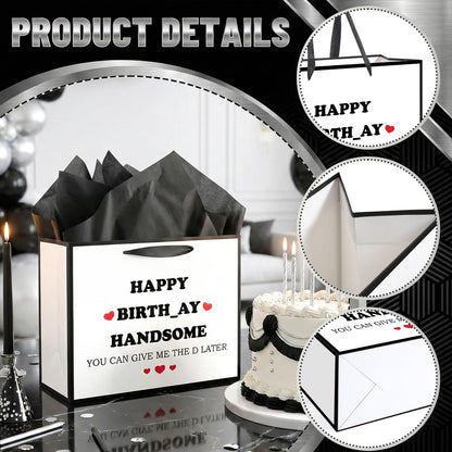 Funny Birthday Gift Bag for Men Boys Funny Gift Bag with Tissue Paper Greeting Card Happy Birthday Handsome Wrapping Bags for Men Husband Boyfriend Brother Retirement Party Decoration Supplies