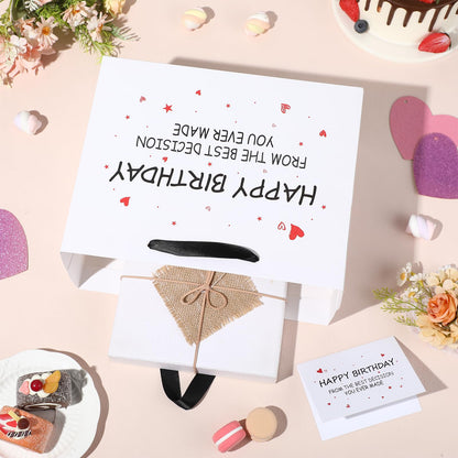 Funny Birthday Gift Bag with Tissue Paper Card From the Best Decision Gift Bags Black and White Happy Birthday Wrapping Bag for Boyfriend Girlfriend Husband Wife Couples Friends Bday Party Decorations