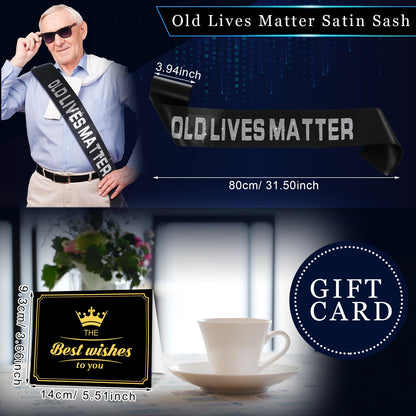 Geiserailie 7 Pcs Old Lives Father's Gifts Set for Dad Grandpa Man Include 20oz Tumbler Socks Keychain Bottle Opener Card Sash and Box for Men 30th 40th 50th 60th 70th 80th Birthday Gift