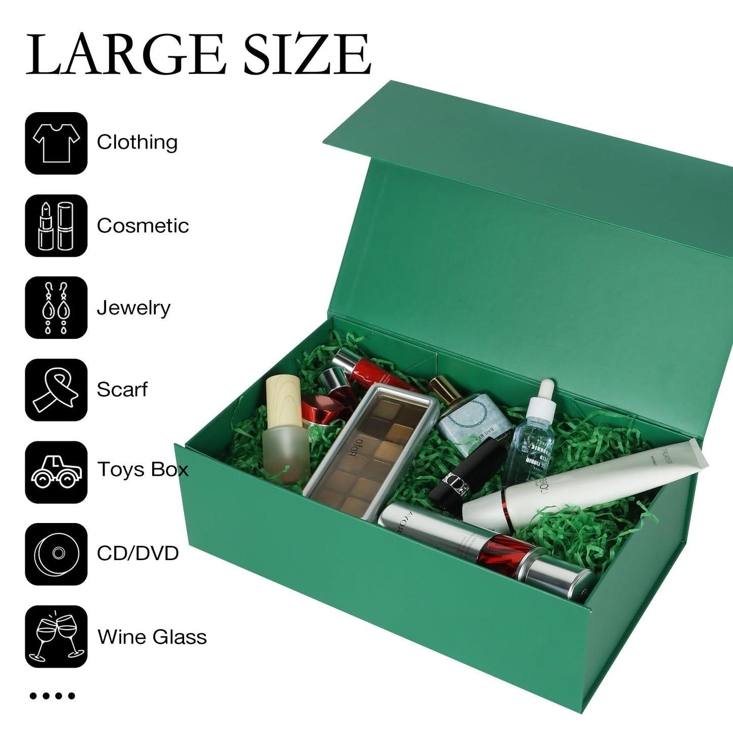 LFBOX Green Christmas Gift Box with Magnetic Lids 13.8x8.3x4.4 in, Bridesmaid Groomsman Proposal Box, Large Rectangle Storage Box 5 Pack