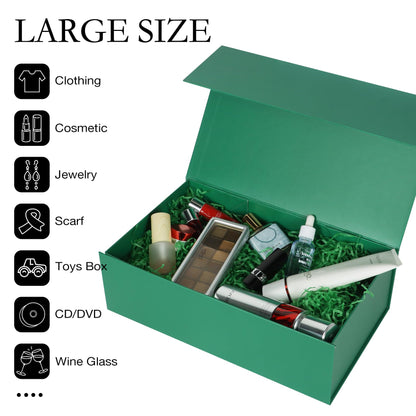 LFBOX Green Christmas Gift Box with Magnetic Lids 13.8x8.3x4.4 in, Bridesmaid Groomsman Proposal Box, Large Rectangle Storage Box 5 Pack