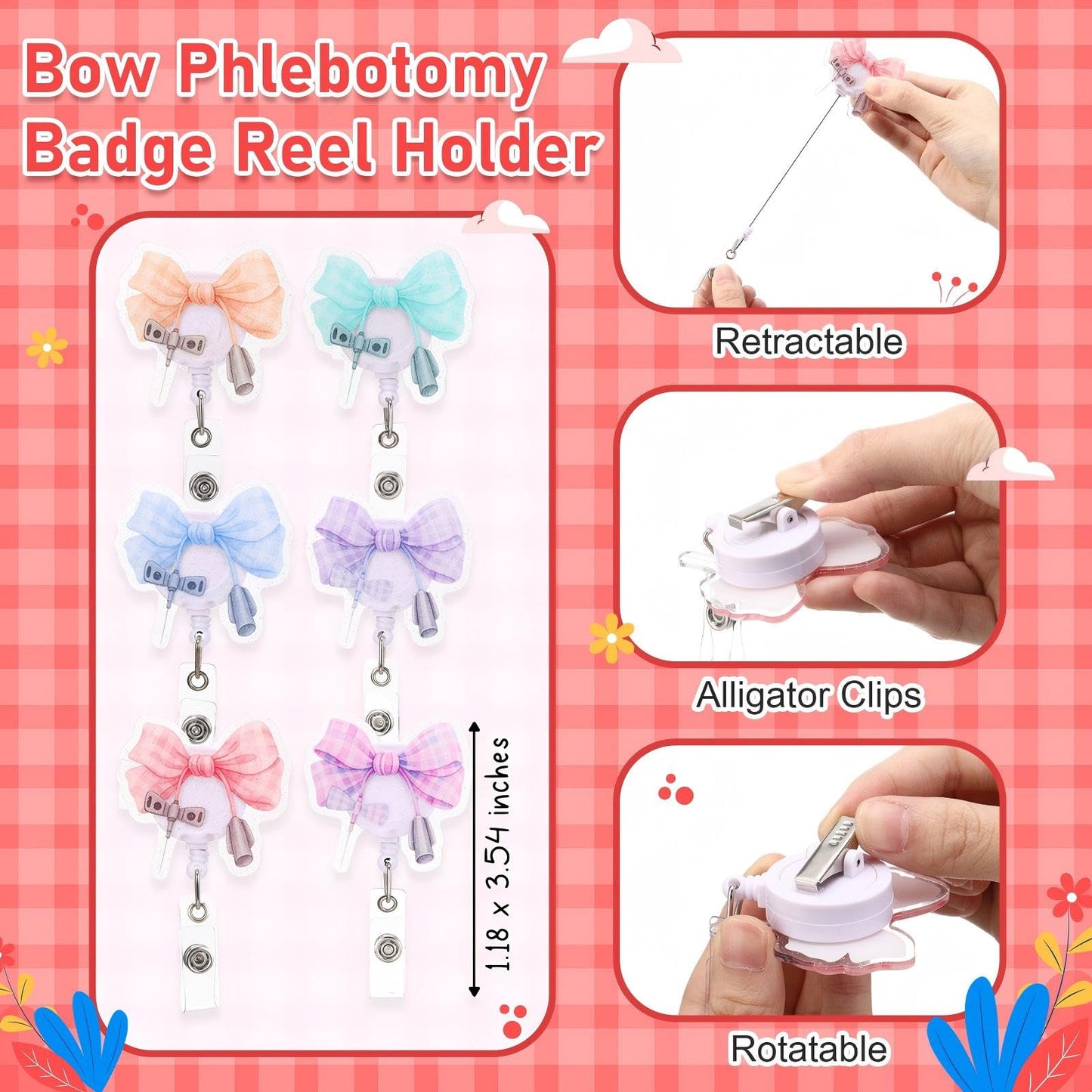 Marspark 6 Sets Phlebotomy Badge Reel with Order of Blood Draw Reference Cards 2026 Graduation Gifts Phlebotomist Appreciation Gifts for New Phlebotomists Coworkers Nursing Office Supplies