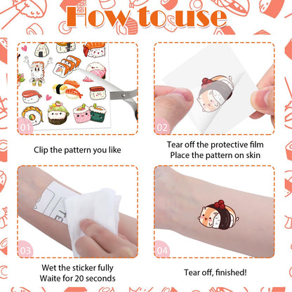 Sushi Temporary Tattoos Stickers, Japanese Theme Tattoo Stickers for Kids, Birthday Party Favors Goodie Bag Fillers Supplies Decorations, Classroom School Prizes Rewards Gifts(6 Sheets)