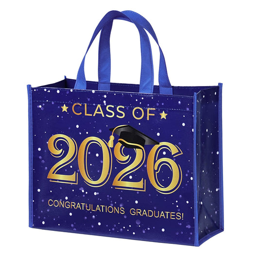 WRAPAHOLIC Large Reusable Graduation Gift Bag with Handles - 10 x 5 x 13 inch - Gold Foil 2026 Graduate Gift Bag