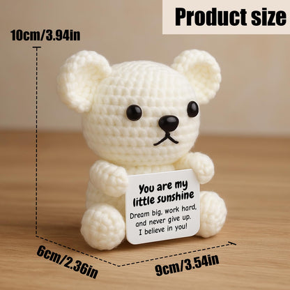 DEYBA Handmade Crochet Bear with Inspirational Message Card – Warmth Series – Thoughtful Encouragement for Friends, Kids & Loved Ones, Perfect for Holidays or Special Occasions
