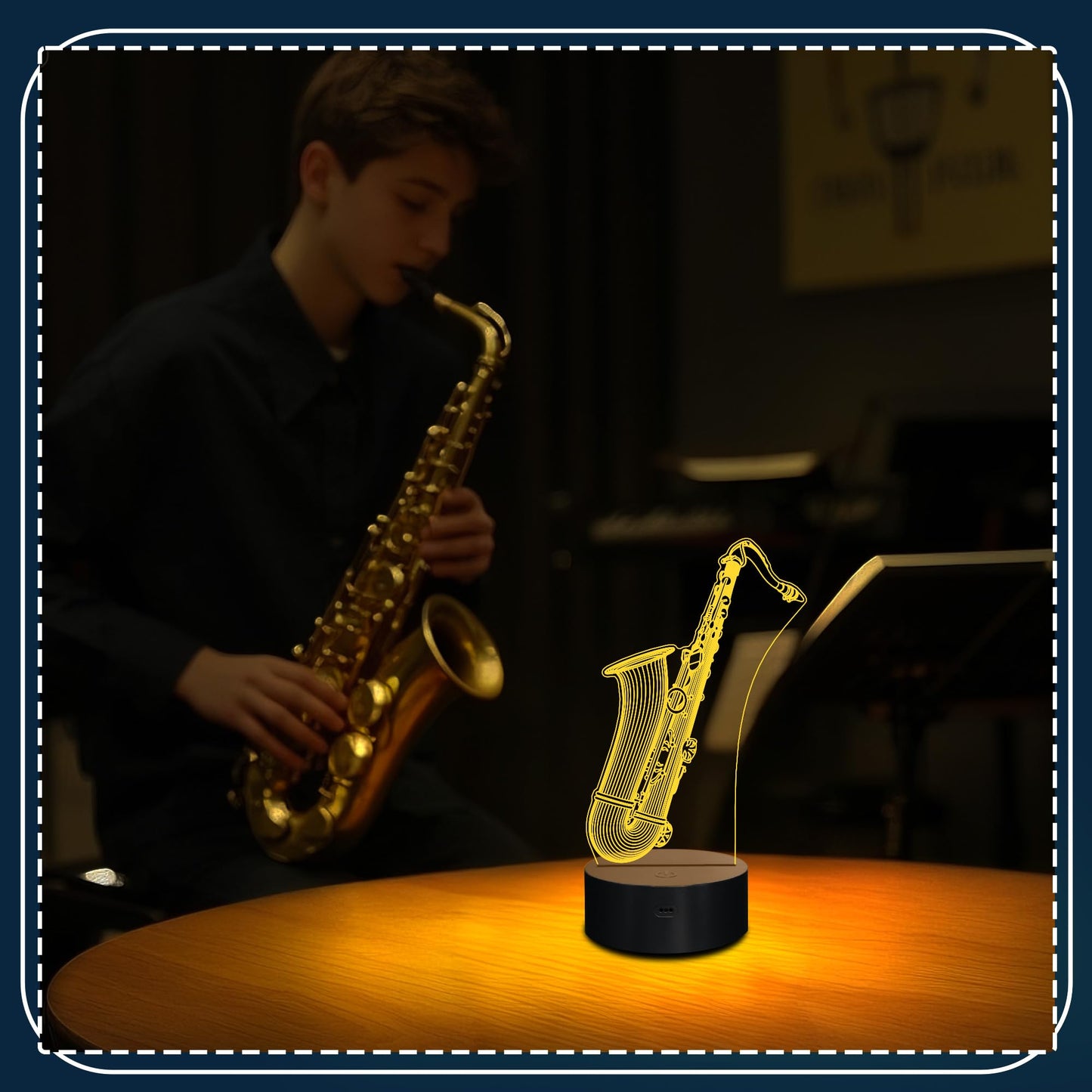CoolGift Mart Saxophone Night Light, 3D LED Optical Illusion Lamp with 16 Colors and Remote Controller, Gifts for Saxophone Enthusiasts Music Lovers