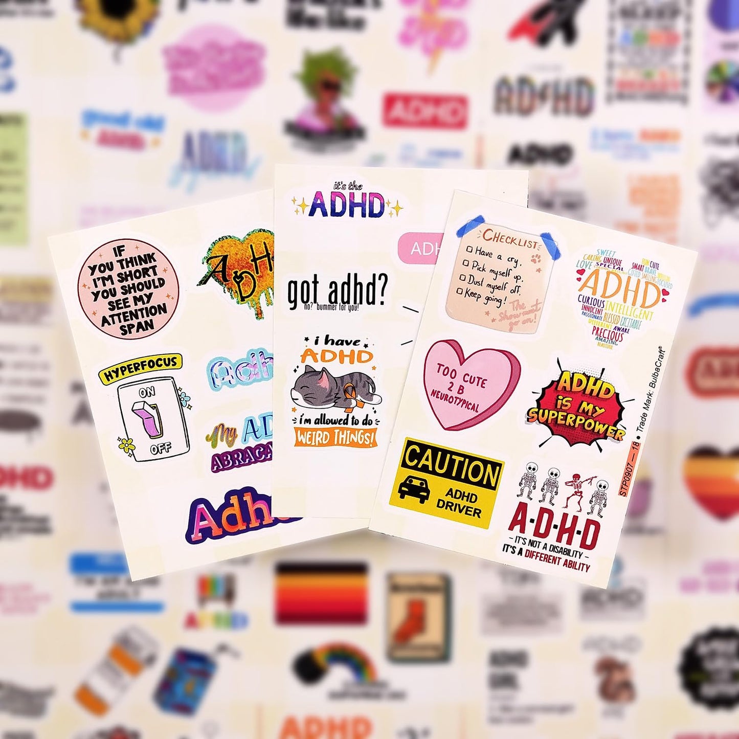 BulbaCraft 100Pcs Funny ADHD Stickers for Water Bottles, Laptops - ADHD Gifts for Adults, Gifts for Women & Men