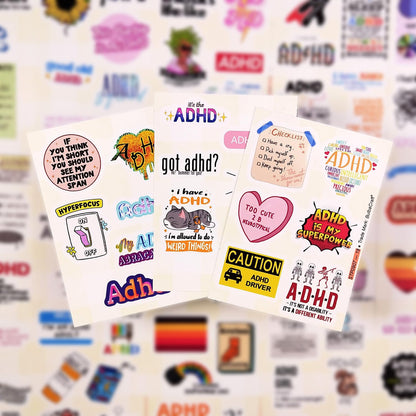 BulbaCraft 100Pcs Funny ADHD Stickers for Water Bottles, Laptops - ADHD Gifts for Adults, Gifts for Women & Men