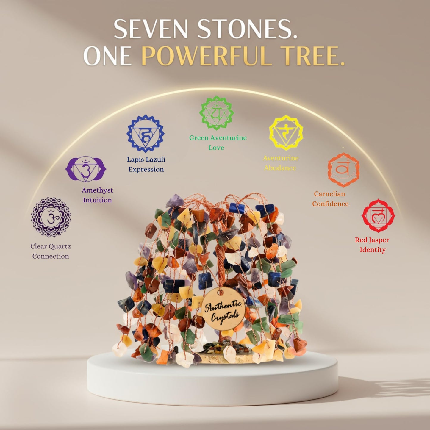 ANAYA AGATE 7 Chakra Tree of Life Crystal Feng Shui Bonsai Tree for Home Decor, Positive Energy, Reiki Healing and Meditation Gift
