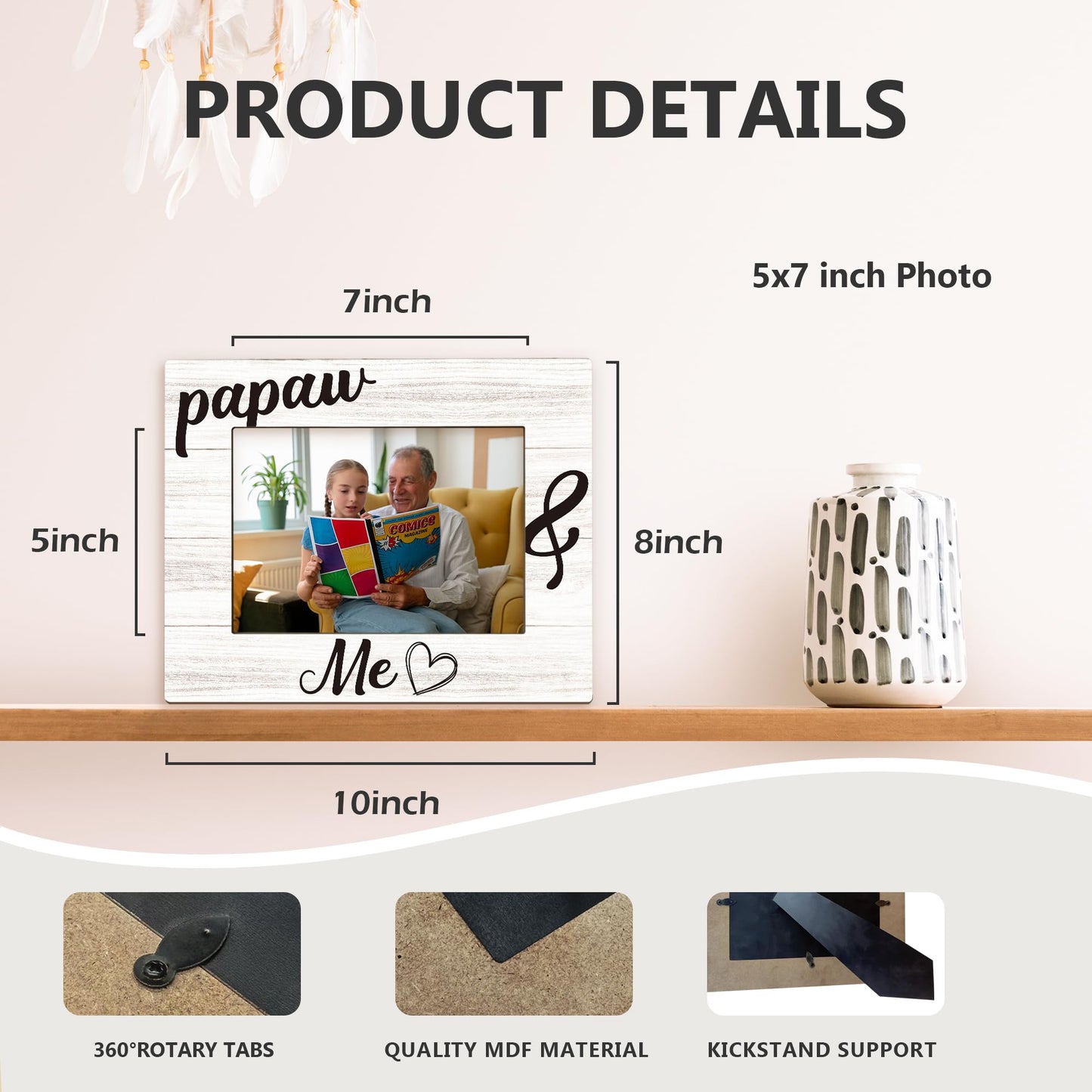 Papaw Gifts Picture Frame 5x7, Papaws Grandpa Photo Frame, Christmas Birthday Gifts for Papaws Grandpa from Grandkids, Papaw and Me Wooden Picture Photo Frames for Desk Home Room Decor