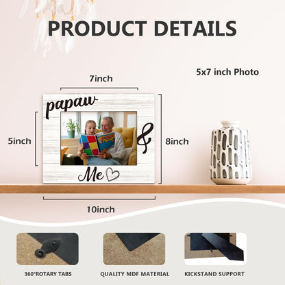 Papaw Gifts Picture Frame 5x7, Papaws Grandpa Photo Frame, Christmas Birthday Gifts for Papaws Grandpa from Grandkids, Papaw and Me Wooden Picture Photo Frames for Desk Home Room Decor