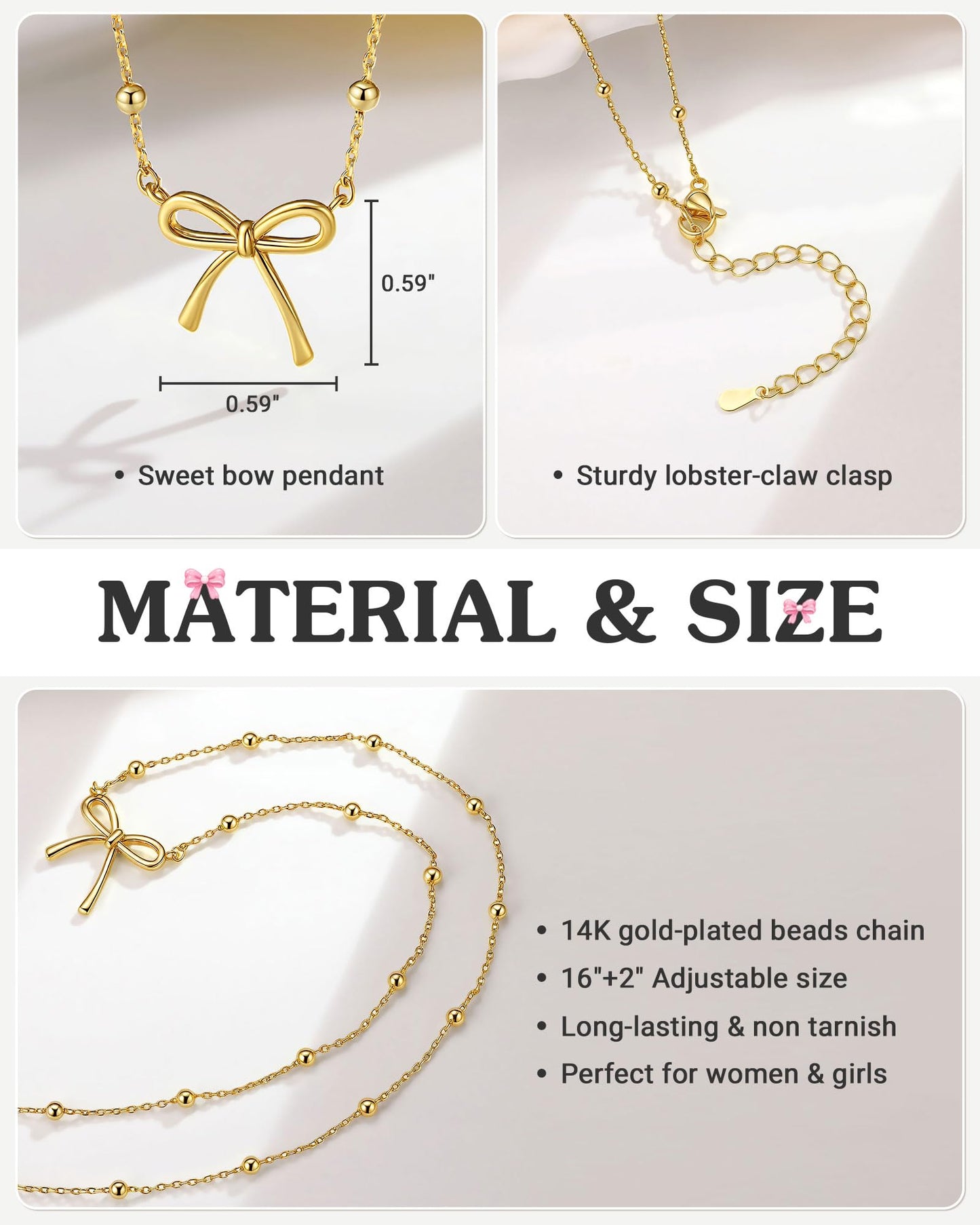UNGENT THEM Always Remember You Are Loved - Cute Preppy Girly Trendy Stuff Gold Bow Necklace for Women Teen Girls