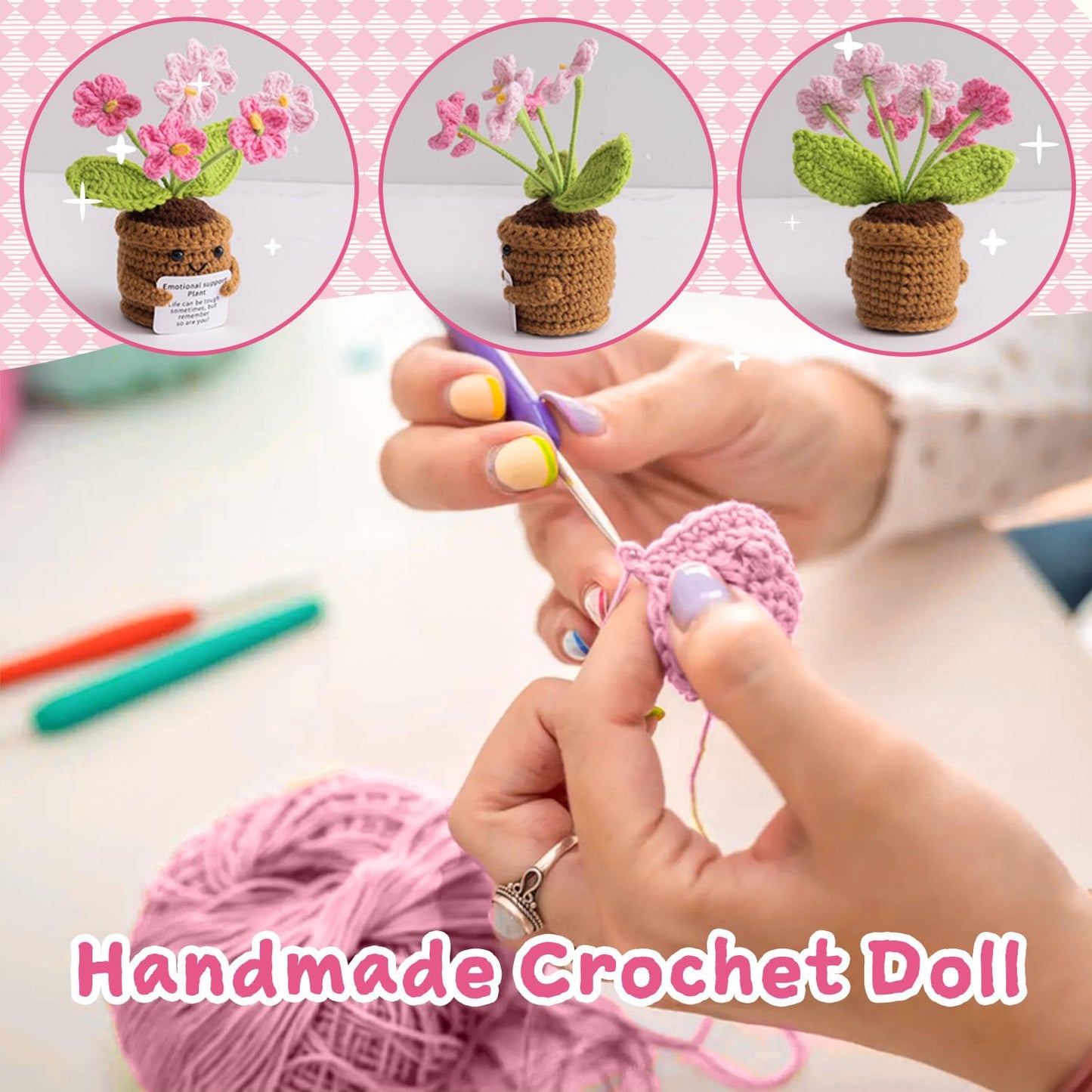 Handmade Positive Flower Crochet - Life is Tough But So are You - Inspirational Gift for Women - Thank You, Appreciation, Birthday Gift for Teacher, Mom, Friend, Coworker - Knitted Decor