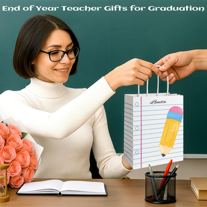 FOGWOWO 36Pcs Back to School Gift Bags Teacher Gift Bags Bulk School Gifts Bag with Handles,Pencil Notebook Line Teacher Appreciation Gifts End of Year Teacher Gifts Bags for Graduation Retirement Wrapping Supplies