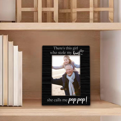 Pop Pop Gifts Picture Frame 5x7, Grandpa Photo Frame, Fathers Day Christmas Birthday Gifts for PopPop Grandpa, She Calls Me PopPop Black Wooden Picture Photo Frames for Desk Home Room Decor