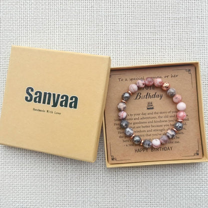 Sanyaa 30th 40th 50th 60th 65th 70th 75th 80th Birthday Gifts for Women Bracelets 50 60 65 70 Year Old Natural Stones Happy Birthday Bracelets for Women