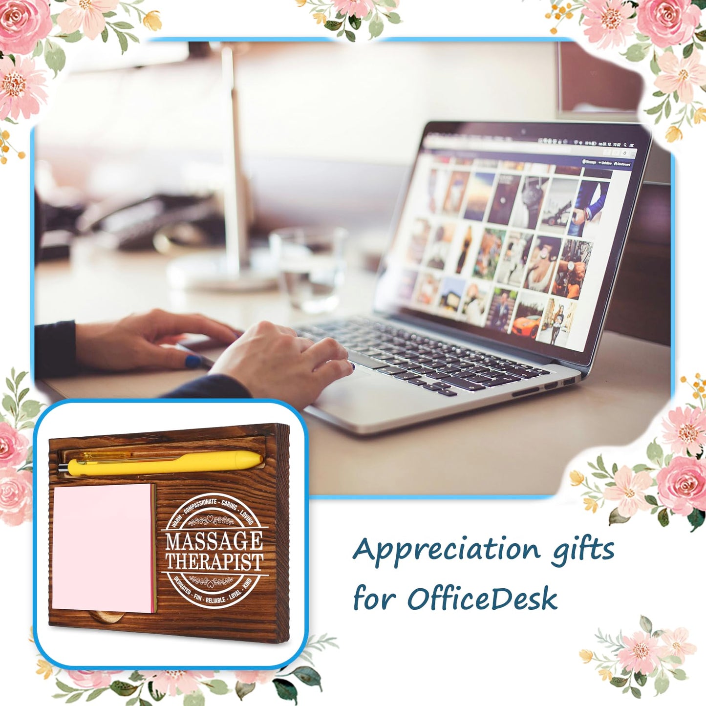 Thank You Gifts for Massage Therapist Women, Spa Staff Gifts Idea, National Massage Therapy Week Healthcare Therapist Gift, Self-Stick Note Pad Holder for Desk Organization VN429