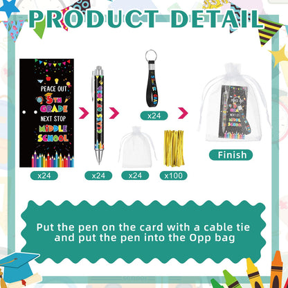 Sayglossy 24 Set 5th Grade Graduation Party Decorations Bulk Class of 2026 Ballpoint Pens Silicone Keychain with Inspirational Greeting Cards Fifth Grade Graduation Party Supplies for Students Gifts
