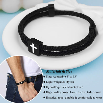 Black Cross Bracelet for Men Boys Baptism Valentine's Day Easter Birthday Christmas Gifts